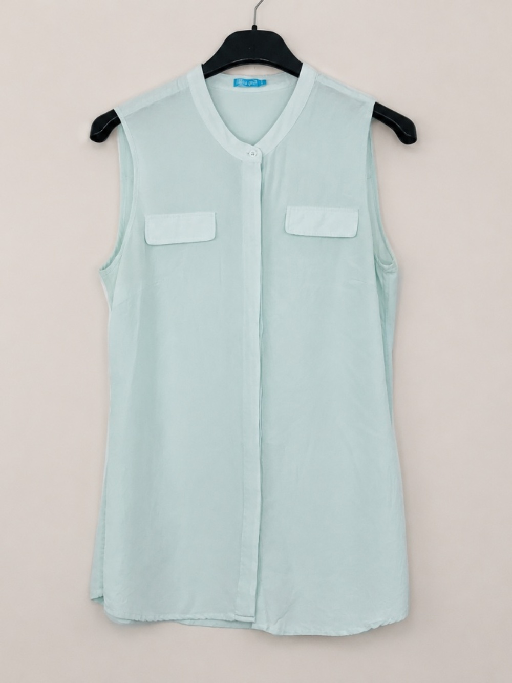 J McLaughlin Agathe Silk Blouse L Mint Blue Sleeveless Coastal Grandmother Top